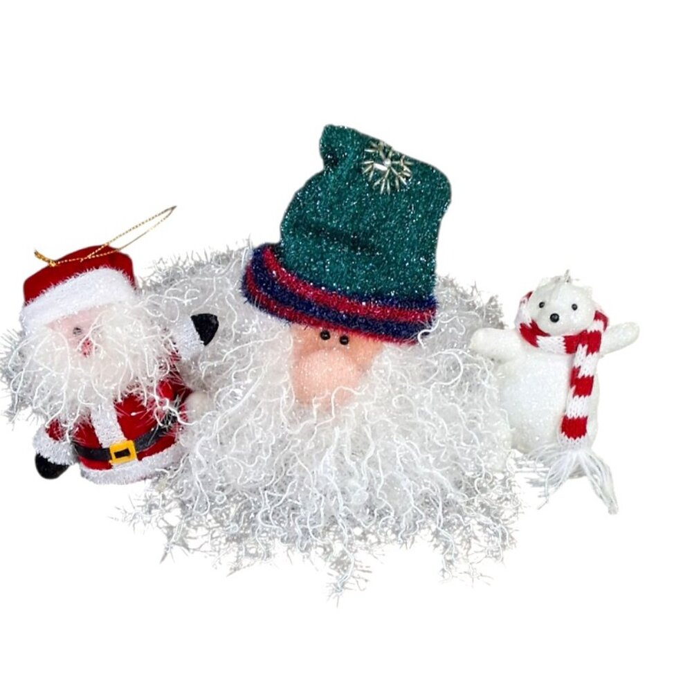 Three Glittery Christmas Ornaments/ 2 Santas 1 Polar Bear